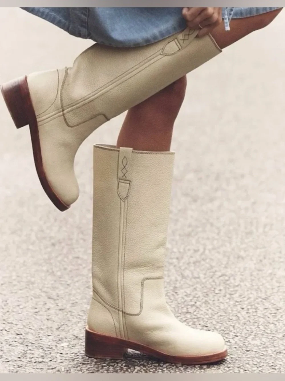 ▪️NIB Free People Blaze Block Heel Boots in Parchment Leather-8
